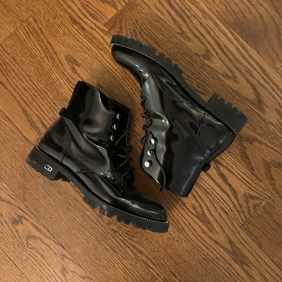 Dior Rebelle Patent Crystal Lace Up Combat Boots - Picture 2 of 9